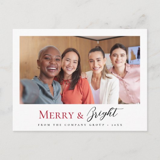 Weihnachts-Business-Team Foto fröhlich und hell Feiertagspostkarte (Vorderseite)