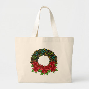 Weihnachts-Butterfly-Poinsettia-Kranz-Tragetasche Jumbo Stoffbeutel