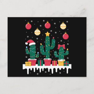 Weihnachts-Cactus-Lichter-Santa-Hut-Schnee-Xmas Feiertagspostkarte