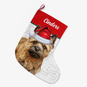 Weihnachts Cairn Hund mit Name Woof Hintergrund Großer Weihnachtsstrumpf