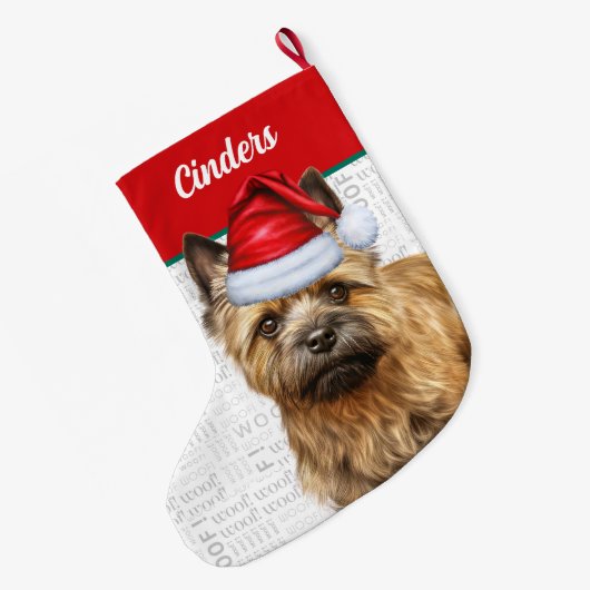 Weihnachts Cairn Hund mit Name Woof Hintergrund Großer Weihnachtsstrumpf (Rückseite (Hängend))