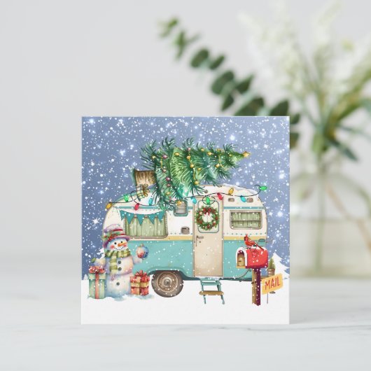 Weihnachts-Camper-Grußkarte Feiertagskarte (Stehend Vorderseite)