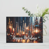 Weihnachts Candles Village Grau Tablescape Feiertagskarte (Stehend Vorderseite)