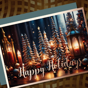 Weihnachts Candles Village Grau Tablescape Folien Feiertagskarte