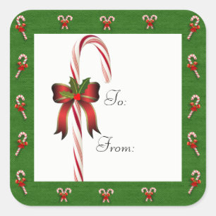 Weihnachts-Candy-Cane-An-/Ab-Geschenk-Aufkleber Quadratischer Aufkleber