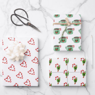 Weihnachts Candy Cane Herz Cocoa Urlaub Spaß Geschenkpapier Set
