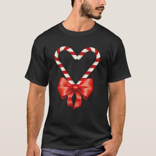 Weihnachts Candy Cane Herz für Kinder Männer Fraue T-Shirt (Vorderseite)