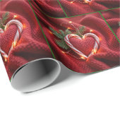 Weihnachts Candy Cane Herz mit Licht Geschenkpapier (Rolleneckpunkt)