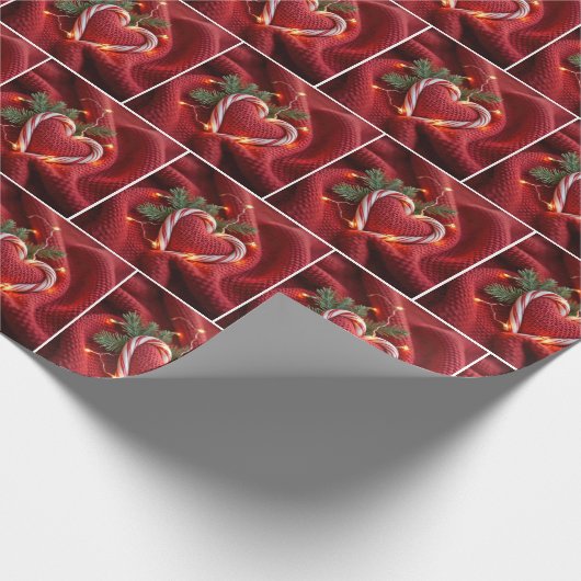 Weihnachts Candy Cane Herz mit Licht Geschenkpapier (Ecke)