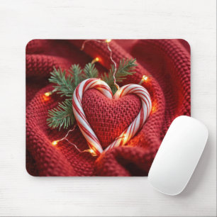 Weihnachts Candy Cane Herz mit Licht Mousepad