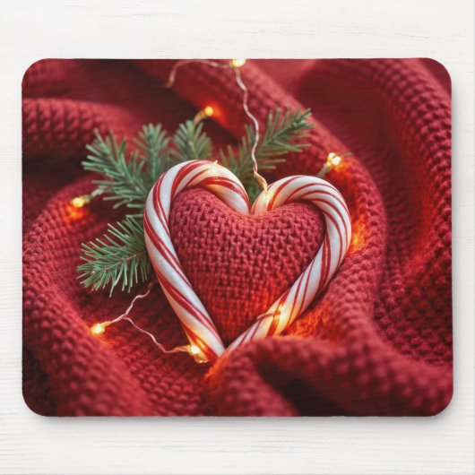 Weihnachts Candy Cane Herz mit Licht Mousepad (Vorne)