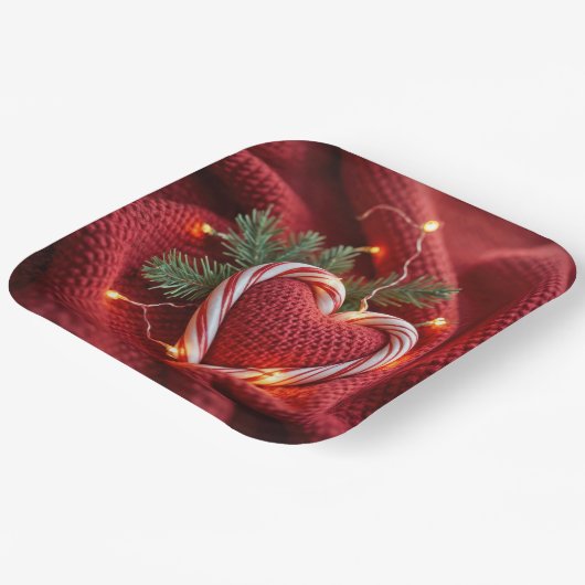 Weihnachts Candy Cane Herz mit Licht Pappteller (Gewinkelt)
