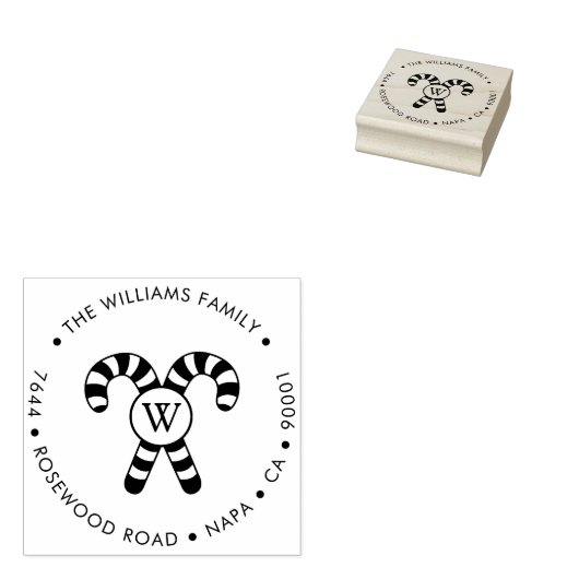 Weihnachts Candy Cane Mit Monogramm Rücksendeadres Gummistempel (Stempel)