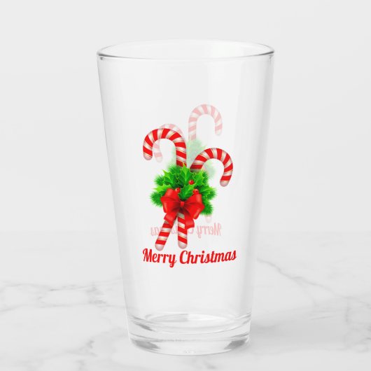 Weihnachts Candy Cane & Red Ribbon Personalisiert Glas (Rückseite)