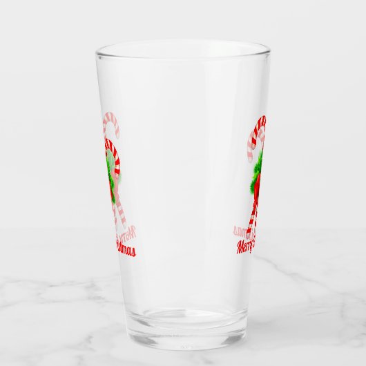 Weihnachts Candy Cane & Red Ribbon Personalisiert Glas (Links)