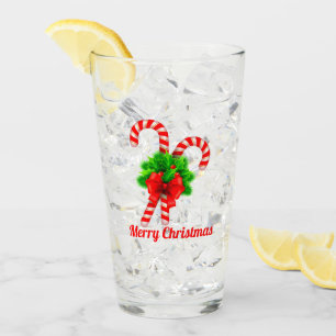 Weihnachts Candy Cane & Red Ribbon Personalisiert Glas