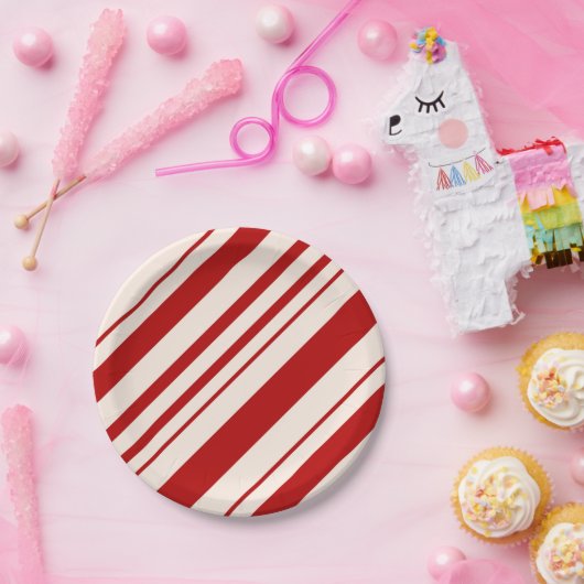 Weihnachts Candy Cane Stripes Holiday Pattern Pappteller (Party)