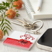 Weihnachts-Candy Canes Bow mit roten und weißen Pu Schlüsselanhänger (Vorderseite rechts)