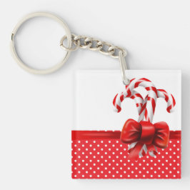 Weihnachts-Candy Canes Bow mit roten und weißen Pu Schlüsselanhänger