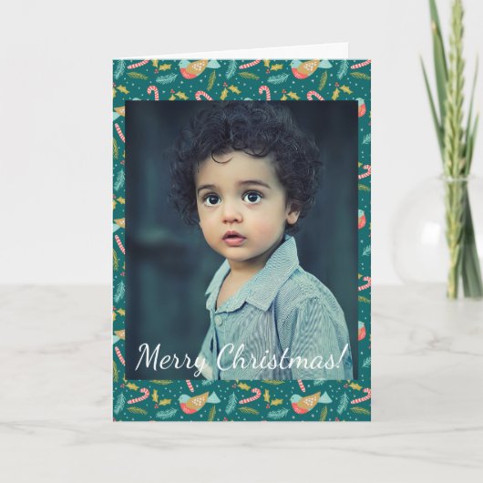 Weihnachts Candy Canes Holly Pine Boughs Bird Foto (Vorderseite)