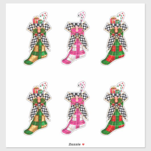 Weihnachts Candy Canes Xmas Karierte Schachbretter Aufkleber (Blatt)