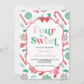 Weihnachts Candy Four ist süß 4. Geburtstag Einladung (Vorderseite)