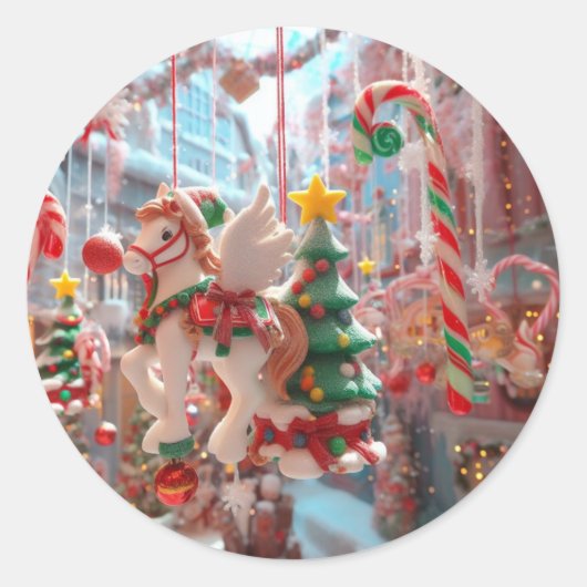 Weihnachts Candy Magical Window Display Runder Aufkleber (Vorderseite)