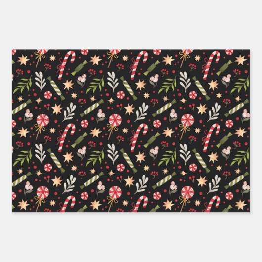 Weihnachts-Candy-Muster koordiniert Geschenkpapier Set (Vorderseite)