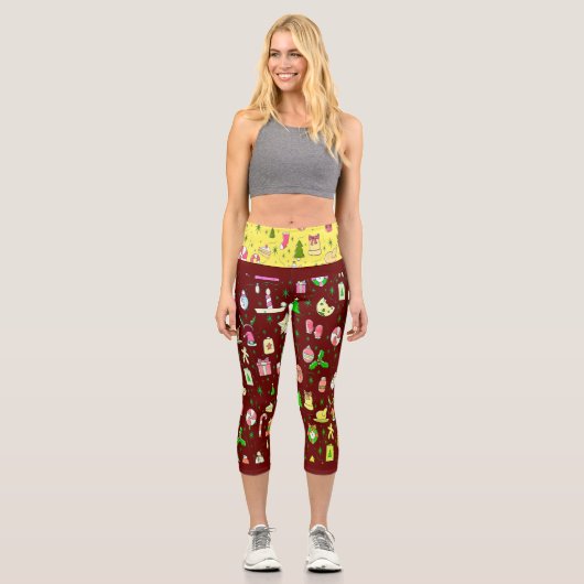 Weihnachts Candy Pattern Red Background Capri Leggings (Vorderseite)