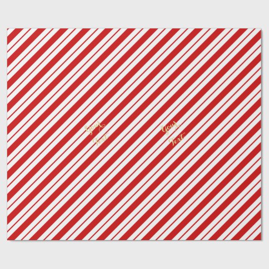 Weihnachts Candy Red Stripes Custom Gold Text Geschenkpapier (Flach)