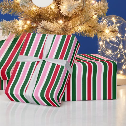 Weihnachts-Candy-Streifen in Rosa Grün und Rot Geschenkpapier (Feiertage)