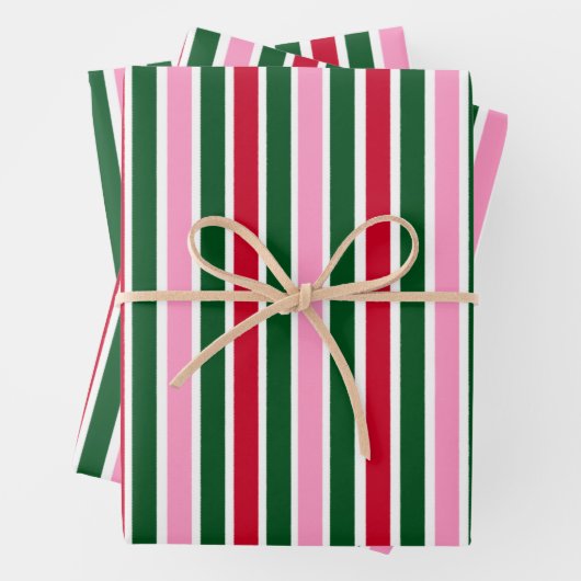 Weihnachts-Candy-Streifen in Rosa Grün und Rot Geschenkpapier Set (Beispiel)