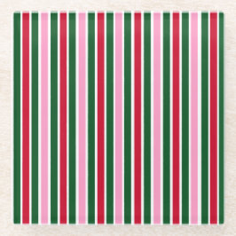 Weihnachts-Candy-Streifen in Rosa Grün und Rot Glasuntersetzer