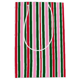 Weihnachts-Candy-Streifen in Rosa Grün und Rot Mittlere Geschenktüte