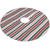 Weihnachts-Candy-Streifen in Rosa Grün und Rot Polyester Weihnachtsbaumdecke (Schrägansicht)
