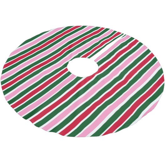 Weihnachts-Candy-Streifen in Rosa Grün und Rot Polyester Weihnachtsbaumdecke (Schrägansicht)
