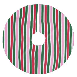 Weihnachts-Candy-Streifen in Rosa Grün und Rot Polyester Weihnachtsbaumdecke