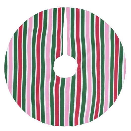 Weihnachts-Candy-Streifen in Rosa Grün und Rot Polyester Weihnachtsbaumdecke (Vorderseite)