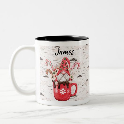 Weihnachts-Candycane-Gnome in Schokolade-Tasse Zweifarbige Tasse (Links)