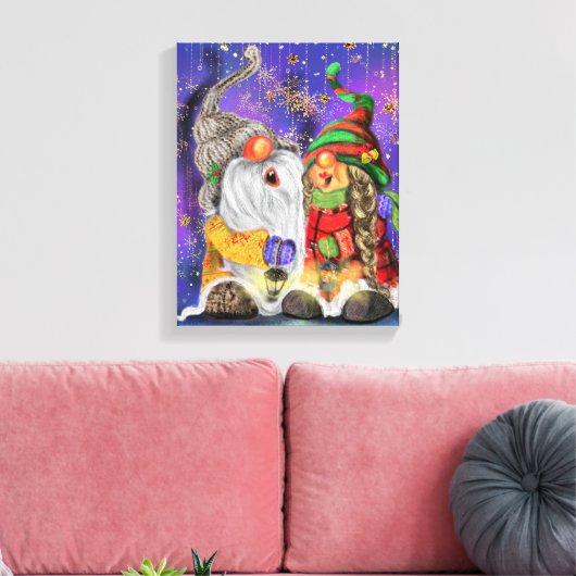 Weihnachts-Canvas drucken Geschenk mit Happy Gnome Leinwanddruck (Insitu (Wohnzimmer))