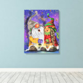 Weihnachts-Canvas Print Couple Gnomes Gesang Leinwanddruck (Insitu (Holzboden))