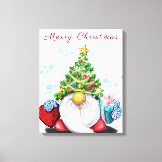 Weihnachts-Canvas Print Gnome mit Geschenk Leinwanddruck (Vorderseite)