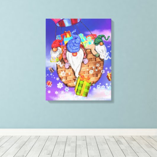 Weihnachts-Canvas Print Gnomes Flying gibt Geschen Leinwanddruck (Insitu (Holzboden))