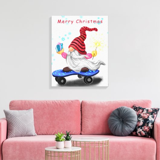 Weihnachts-Canvas Print Skater Gnome mit Geschenke Leinwanddruck (Insitu (Wohnzimmer))