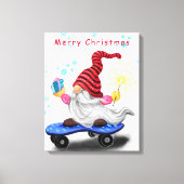 Weihnachts-Canvas Print Skater Gnome mit Geschenke Leinwanddruck (Vorderseite)