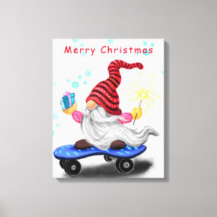 Weihnachts-Canvas Print Skater Gnome mit Geschenke Leinwanddruck