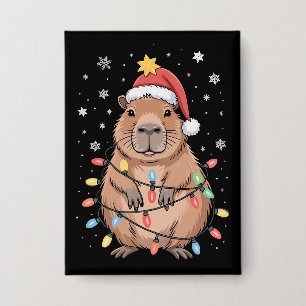 Weihnachts-Capybara mit Santa-Hut Xmas-Lichter Bau Button