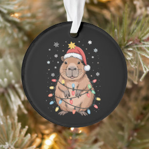 Weihnachts-Capybara mit Santa-Hut Xmas-Lichter Bau Ornament