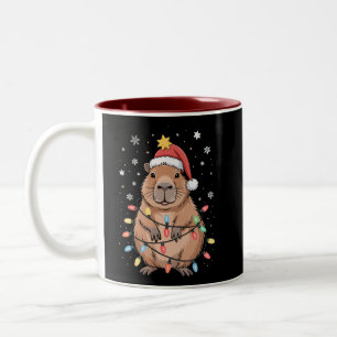 Weihnachts-Capybara mit Santa-Hut Xmas-Lichter Bau Zweifarbige Tasse