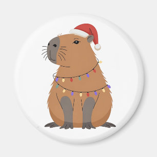 Weihnachts-Capybara mit Santa-Mütze Xmas-Lichter Magnet